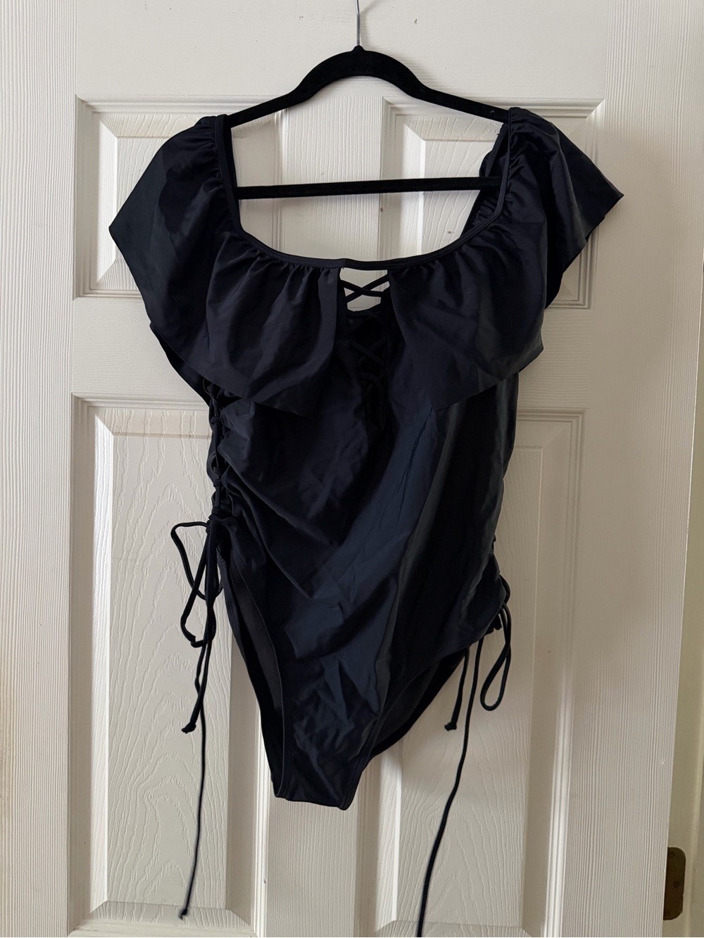 YMI Black Off-Shoulder Ruffled One-Piece Swimsuit
